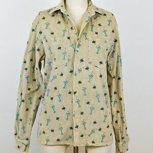 Vintage 90s corduroy martini olive novelty shirt hand painted